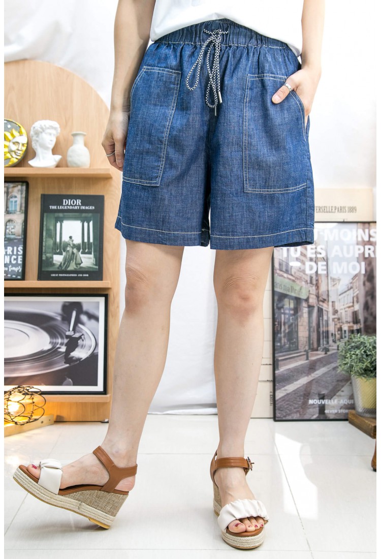 2315-1104 - 舒適・自在 -橡根腰束繩 ‧ 牛仔料短褲 (韓國)  
